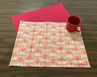 Valentines Day placemat, gnomes quilted placemat, reversible placemat,