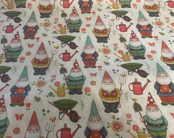 Gnomes working in the garden fabric