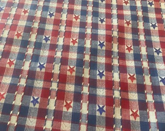 Red Blue Plaid Metallic Stars 100% Cotton Fabric 1 3/4 yds