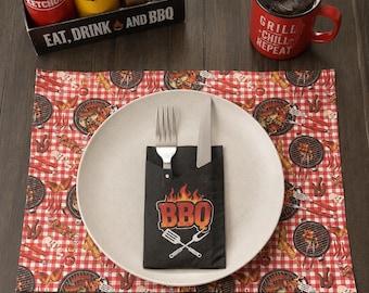 Handmade Red Gingham BBQ Placemats | Summer Cookout Table Decor