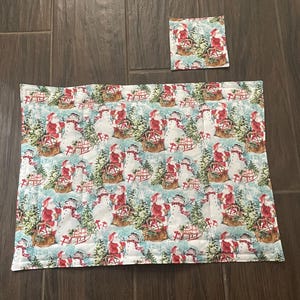 Reversible Christmas Placemat Set: Santa & Snowman Cotton Table Linens