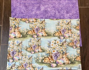 Reversible Easter Bunny Placemat: Purple Floral Table Linen