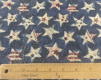Glitter stars on blue fabric, patriotic fabric
