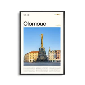 Arte mural de Olomouc, República Checa, impresión fotográfica de una plaza histórica, póster de Olomouc, decoración escénica europea, obra de arte de viaje