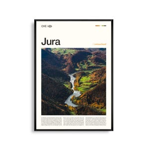 Arte mural de las montañas del Jura, impresión de paisaje alpino escénico y atardecer, póster del Jura, fotografía de naturaleza europea, decoración rústica para el hogar