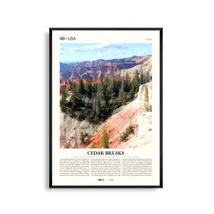 Impresión del Monumento Nacional Cedar Breaks, Utah, Arte mural de roca roja, Póster de paisaje de cañón, Foto del desierto, Decoración natural del suroeste