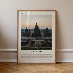 Arte mural de Yogyakarta, Indonesia, impresión de templos y paisajes, póster de Yogyakarta, fotografía panorámica de Java, decoración cultural asiática