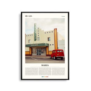 Arte mural de Marfa, Texas, impresión de paisaje desértico, póster de Marfa, fotografía panorámica del oeste de Texas, decoración minimalista del suroeste