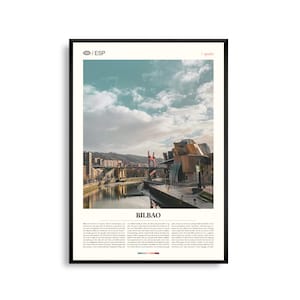 Arte mural de Bilbao, España, impresión de paisaje urbano moderno y río, póster de Bilbao, fotografía panorámica del País Vasco, decoración del norte de España