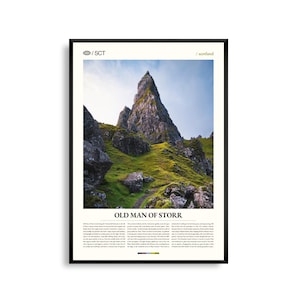 Arte mural de El Viejo de Storr, Escocia, impresión fotográfica de paisaje de la isla de Skye, póster de El Viejo de Storr, decoración de naturaleza escénica, obra de arte de viaje