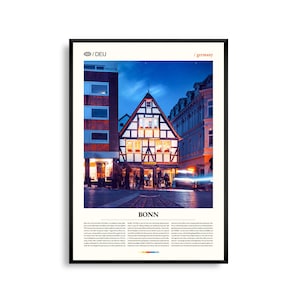 Art mural Bonn, Allemagne, impression paysage urbain historique du Rhin, affiche de Bonn, photographie pittoresque de l'ouest de l'Allemagne, décoration de l'ancienne capitale