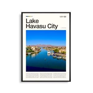Arte mural de Lake Havasu City, Arizona, impresión de paisaje de un lago desértico, póster de Lake Havasu, fotografía panorámica del suroeste, decoración del río Colorado