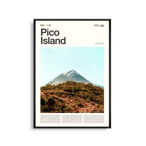 Impresión de la isla de Pico, Azores, arte mural de la isla de Pico, póster de la isla de Pico, foto de la isla de Pico, Monte Pico, océano Atlántico, paisaje volcánico
