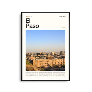 Arte mural de El Paso, Texas, impresión de paisaje urbano desértico, póster de El Paso, fotografía panorámica del suroeste, decoración de paisajes fronterizos