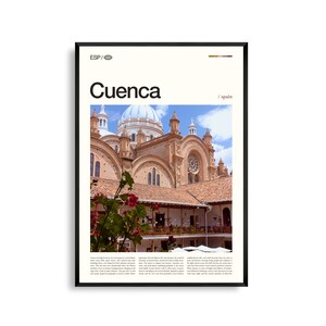 Arte mural de Cuenca, España, Impresión de paisaje urbano de casas colgantes, Póster de Cuenca, Fotografía panorámica de Castilla-La Mancha, Decoración histórica de la España