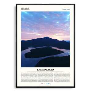 Arte mural de Lake Placid, Nueva York, impresión de paisaje de las montañas Adirondack, póster de Lake Placid, fotografía de paisajes silvestres, decoración natural del norte del estado