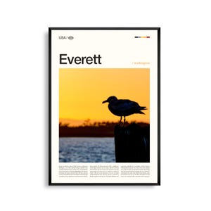 Everett Washington Wall Art, kuststadsgezicht print, Everett poster, schilderachtige Puget Sound-fotografie, decor Pacific Northwest