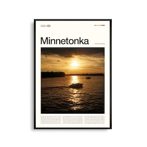 Arte mural de Minnetonka, Minnesota, impresión de paisaje junto al lago, póster de Minnetonka, fotografía de naturaleza escénica, decoración de la Tierra de los 10,000 Lagos