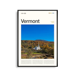 Impresión de Vermont, arte mural de Vermont, póster de Vermont, foto de montañas verdes, decoración rústica natural, arte paisajístico de Nueva Inglaterra