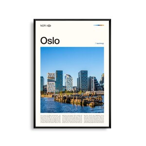 Arte mural de Oslo, Noruega, impresión fotográfica de paisaje urbano nórdico y fiordos, póster de Oslo, decoración urbana escénica, obra de arte de viajes escandinavos