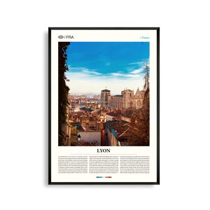 Kunst aan de muur Lyon Frankrijk, historisch stadsgezicht en rivierfotografie print, Lyon poster, schilderachtig Europees decor, reiskunstwerk