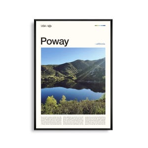 Impresión de Poway, California, arte mural de Poway, póster de Poway, fotografía de Poway, lago Poway, parque comunitario de Poway, reserva ecológica Blue Sky, Old Poway