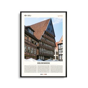 Arte mural de Hildesheim, Alemania, impresión de la histórica plaza del mercado y el horizonte al atardecer, póster de Hildesheim, fotografía escénica europea, decoración urbana