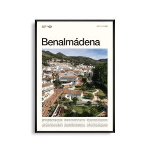 Arte mural de Benalmádena, España, impresión de paisaje costero, póster de Benalmádena, fotografía panorámica de Andalucía, decoración mediterránea