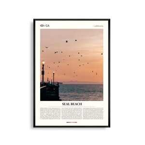 Impresión de Seal Beach California, arte de pared de Seal Beach, póster de Seal Beach, foto de Seal Beach, muelle de Seal Beach, calle principal, bahía de Alamitos, San