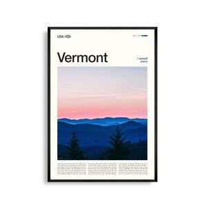 Impresión de Vermont, arte mural de Vermont, póster de Vermont, foto de montañas verdes, decoración rústica natural, arte paisajístico de Nueva Inglaterra