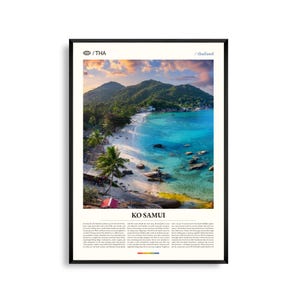 Arte mural de Ko Samui, Tailandia, impresión de paisaje de playa tropical y palmeras, póster de Ko Samui, decoración fotográfica panorámica del Golfo de Tailandia