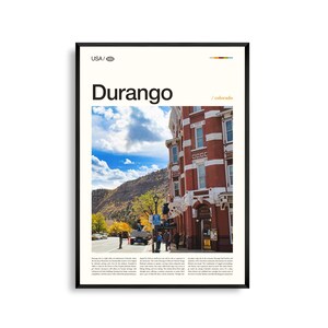 Arte mural de Durango, Colorado, impresión de paisaje de pueblo de montaña, póster de Durango, fotografía panorámica del suroeste de Colorado, decoración de las montañas de San Juan