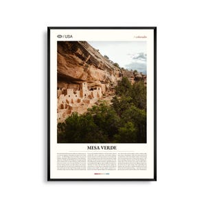 Arte mural del Parque Nacional Mesa Verde, Colorado, impresión de antiguas viviendas en los acantilados, póster de Mesa Verde, fotografía panorámica del suroeste