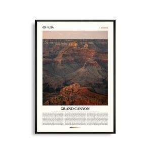 Arte mural del Gran Cañón, Arizona, impresión de paisaje del cañón desértico, póster del Gran Cañón, fotografía panorámica del parque nacional, decoración natural del suroeste