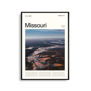Arte mural de Misuri, impresión de paisaje panorámico del corazón de Missouri, póster de Misuri, fotografía de naturaleza y ciudad, decoración del Medio Oeste