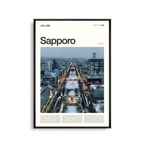 Sapporo Japan Wand Kunst, Verschneite Stadtansicht und Berglandschaft Druck, Sapporo Poster, Malerische Hokkaido Fotografie, Winter Dekor