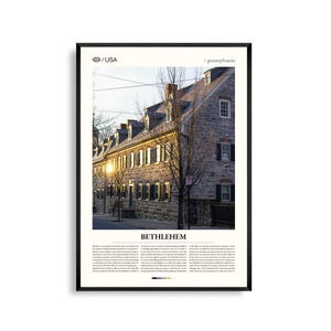 Bethlehem print Pennsylvania, Bethlehem Wall Art, poster historische stad, Lehigh Valley foto, stadsdecor oostkust