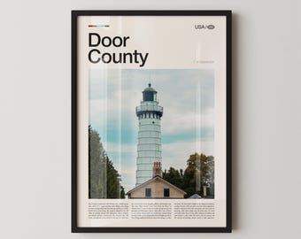 Door County Lighthouse Print, Lake Michigan Coastal Wall Art