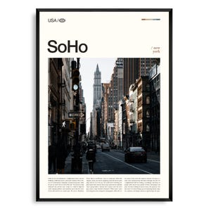 Art mural SoHo New York, impression d'architecture emblématique en fonte, affiche SoHo, photographie de rue pittoresque de Manhattan, décoration du quartier des arts de New York
