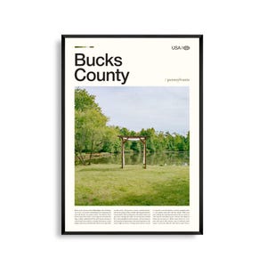 Impresión del condado de Bucks, Pensilvania, arte mural del condado de Bucks, póster rural, foto del río Delaware, decoración de paisaje rústico