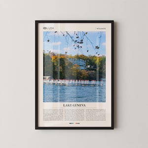 Lake Geneva Wisconsin Wall Art, Lakeside Landscape Print, Lake Geneva Poster, Scenic Waterfront Photography, Midwest Resort Town Decor