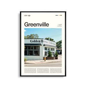 Arte mural de Greenville, Carolina del Sur, impresión de paisaje natural y del centro de la ciudad, póster de Greenville, fotografía panorámica del norte del estado, decoración con encanto sureño