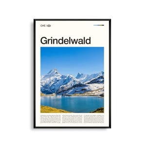 Arte mural de Grindelwald, Suiza, impresión de paisaje alpino, póster de Grindelwald, fotografía panorámica de montaña, decoración natural suiza