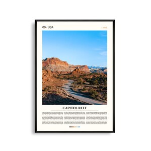 Impression du parc national de Capitol Reef, Utah, art mural roche rouge, affiche du paysage du canyon, photo du désert, décoration nature sud-ouest