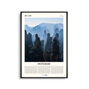 Arte mural de Zhangjiajie, China, impresión de paisaje de pilares de montaña, póster de Zhangjiajie, fotografía escénica de Hunan, decoración natural