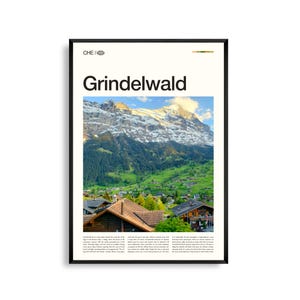 Arte mural de Grindelwald, Suiza, impresión de paisaje alpino, póster de Grindelwald, fotografía panorámica de montaña, decoración natural suiza
