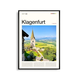 Historisches Stadtbild mit Wörthersee und Wörthersee, Wandbild, Klagnfurt Österreich Poster, Szenische Europäische Fotografie, Urban Dekor