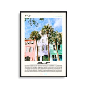 Impression de Charleston en Caroline du Sud, art mural de Charleston, affiche de Charleston, photo de la ville historique, décoration côtière du sud, paysage urbain