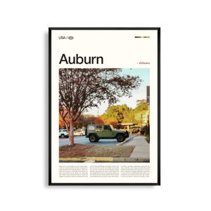 Auburn print Alabama, kastanjebruine muurkunst, kastanjebruine poster, zuidelijke landschapsfoto, kleine stad decor, hart van Dixie Art