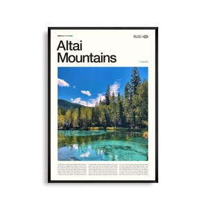 Arte mural de las montañas de Altái, impresión fotográfica de paisajes escarpados, póster de Altái, decoración de naturaleza escénica, ilustraciones de viajes a Asia Central